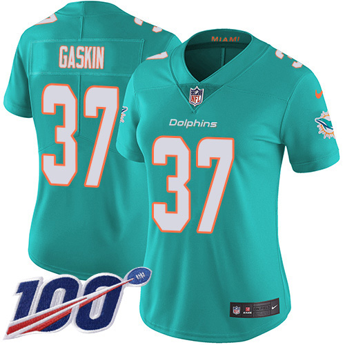 Miami Dolphins #37 Myles Gaskin Aqua Green Team Color Women's Stitched 100th Season Vapor Untouchable Limited Jersey Womens