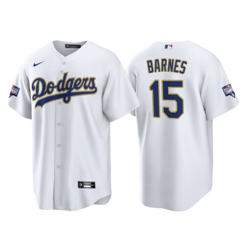 Los Angeles Los Angeles Dodgers #15 Austin Barnes Men's 2021 Gold Program World Series Champions Jersey Whtie Men's