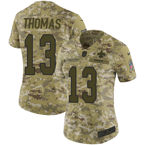 Saints #13 Michael Thomas Camo Women's Stitched Limited 2018 Salute To Service Jersey