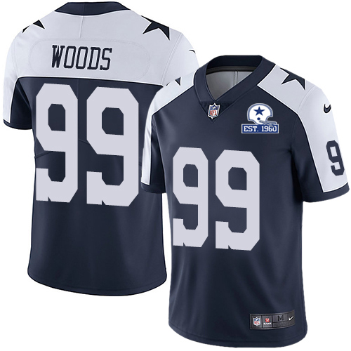 Dallas Cowboys #99 Antwaun Woods Navy Blue Thanksgiving Men's Stitched With Established In 1960 Patch Vapor Untouchable Limited Throwback Jersey M