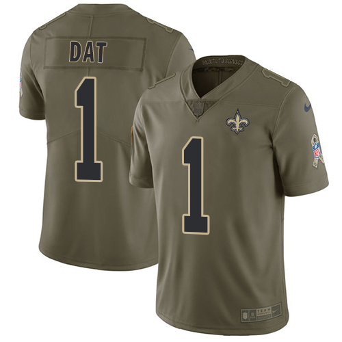 New Orleans Saints #1 Who Dat Olive Men's Stitched Limited 2017 Salute To Service Jersey Men's
