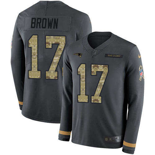 New England Patriots #17 Antonio Brown Anthracite Salute to Service Youth Stitched Limited Therma Long Sleeve Jersey Youth