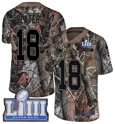 Patriots #18 Matt Slater Camo Super Bowl LIII Bound Youth Stitched Limited Rush Realtree Jersey
