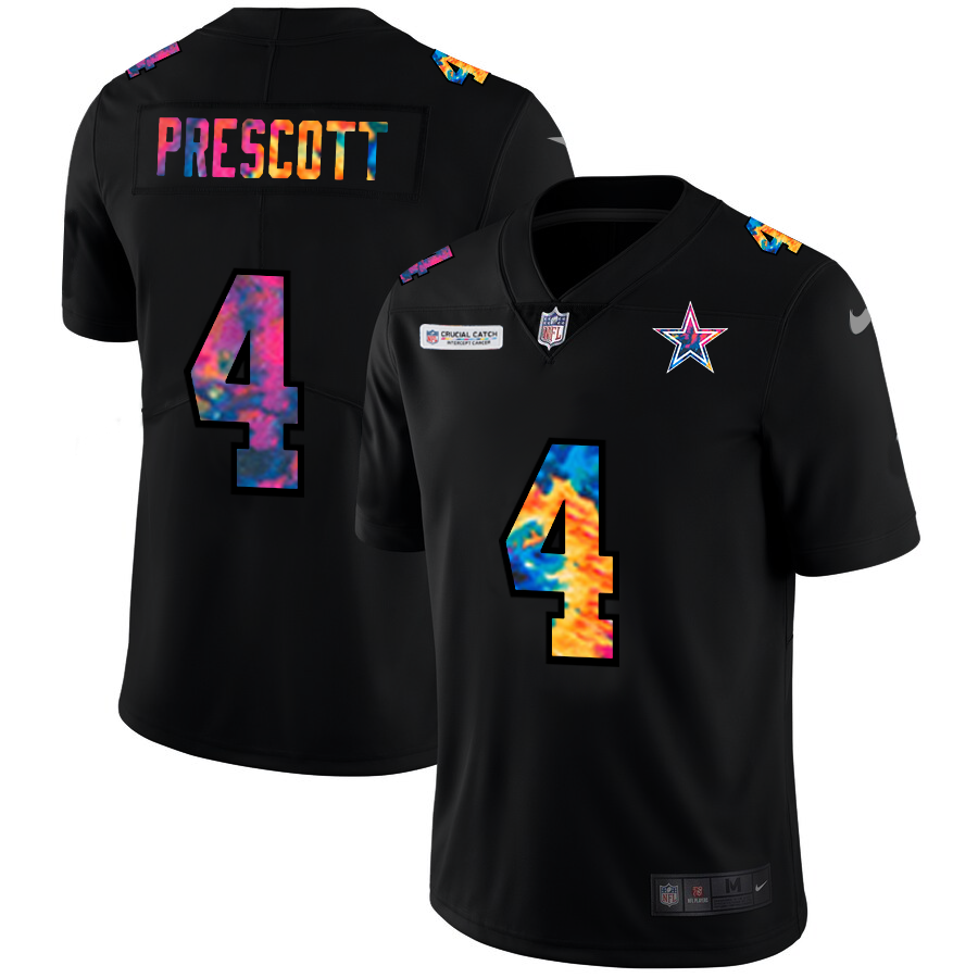 Dallas Cowboys #4 Dak Prescott Men's Multi-Color Black 2020 Crucial Catch Vapor Untouchable Limited Jersey