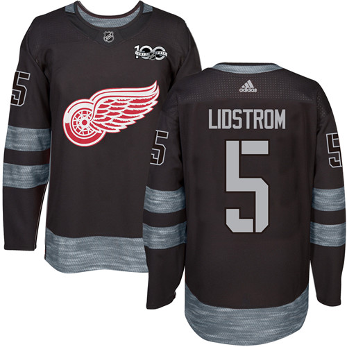 Adidas Detroit Red Wings #5 Nicklas Lidstrom Black 1917-2017 100th Anniversary Stitched Jersey Men's