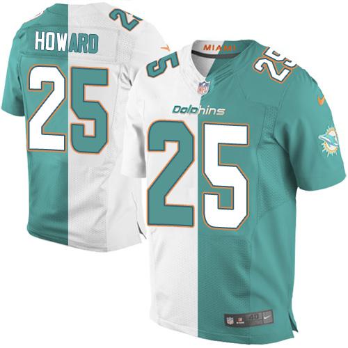 Miami Dolphins #25 Xavien Howard Aqua Green/White Men's Stitched Elite Split Jersey Men's
