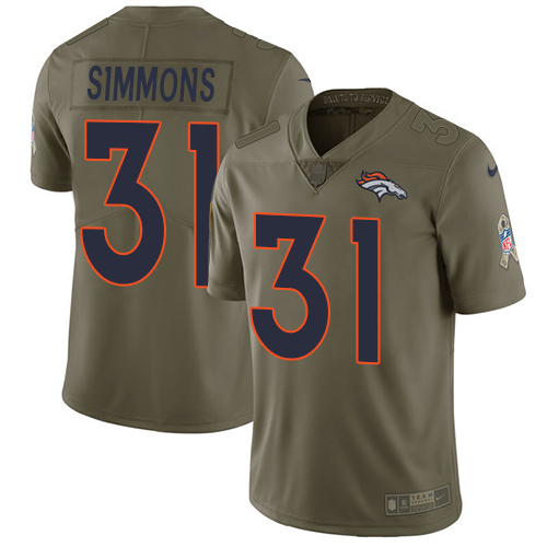Broncos #31 Justin Simmons Olive Men's Stitched Limited 2017 Salute To Service Jersey
