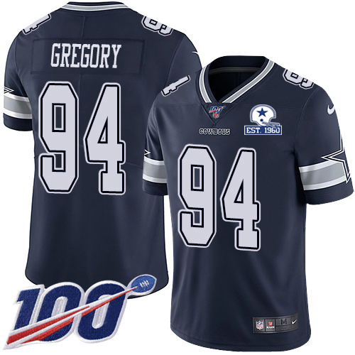 Dallas Cowboys #94 Randy Gregory Navy Blue Team Color Men's Stitched With Established In 1960 Patch 100th Season Vapor Untouchable Limited Jersey