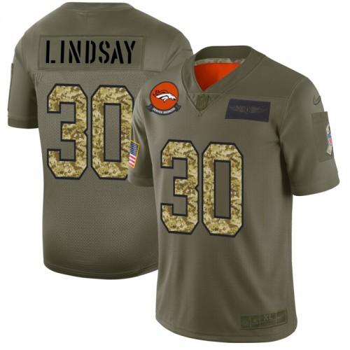 Denver Denver Broncos #30 Phillip Lindsay Men's 2019 Olive Camo Salute To Service Limited Jersey Men's