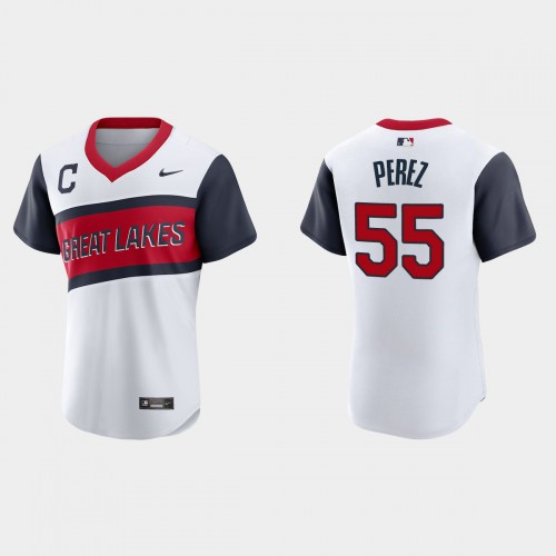 Cleveland Guardians #55 Roberto Perez Men's White 2021 Little League Class Authentic Jersey Men's