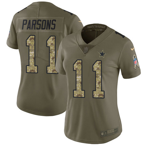Cowboys #11 Micah Parsons Olive/Camo Women's Stitched Limited 2017 Salute To Service Jersey
