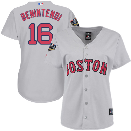 Boston Red Sox #16 Andrew Benintendi Grey Road 2018 World Series Women's Stitched Jersey Womens