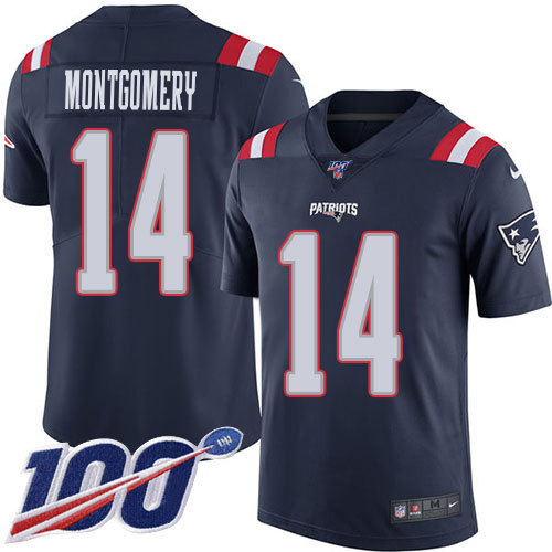 Patriots #14 Ty Montgomery Navy Blue Men's Stitched Limited Rush 100th Season Jersey
