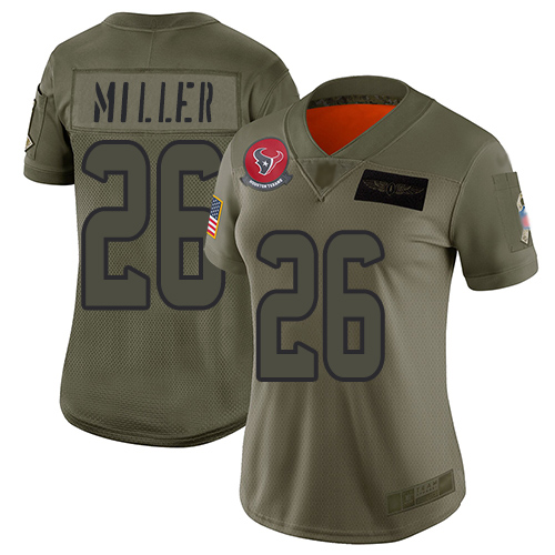 Houston Texans #26 Lamar Miller Camo Women's Stitched Limited 2019 Salute to Service Jersey Womens