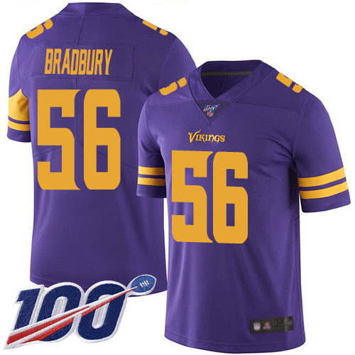 Minnesota Vikings #56 Garrett Bradbury Purple Men's Stitched Limited Rush 100th Season Jersey Men's