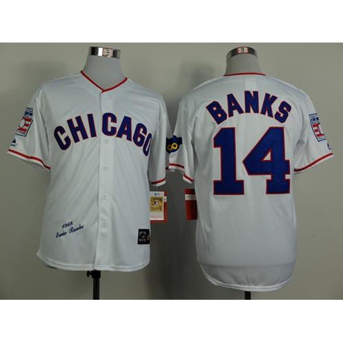 Mitchell And Ness 1968 Chicago Cubs #14 Ernie Banks White Throwback Stitched Jersey Men's