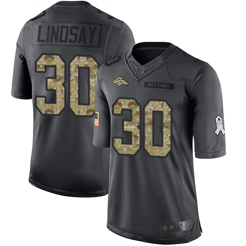 Denver Broncos #30 Phillip Lindsay Black Youth Stitched Limited 2016 Salute to Service Jersey Youth