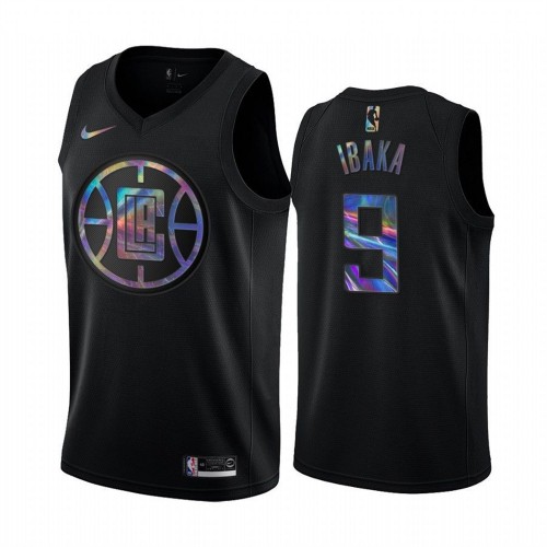Los Angeles Clippers #9 Serge Ibaka Mens Iridescent Holographic Collection Jersey - Black Mens