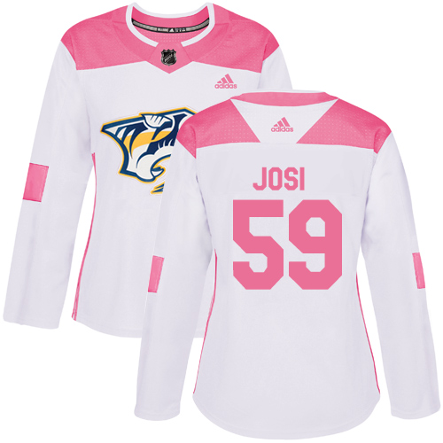 Adidas Nashville Predators #59 Roman Josi White/Pink Authentic Fashion Women's Stitched Jersey Womens