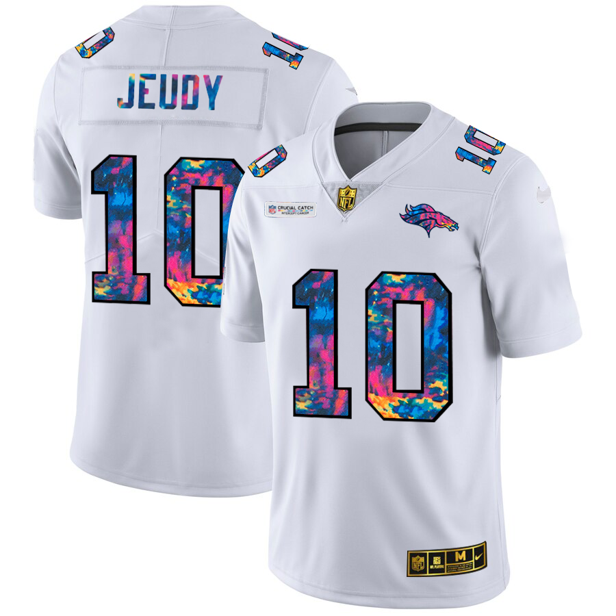 Denver Broncos #10 Jerry Jeudy Men's White Multi-Color 2020 Crucial Catch Limited Jersey