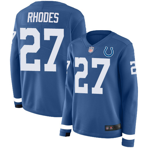 Indianapolis Colts #27 Xavier Rhodes Royal Blue Team Color Women's Stitched Limited Therma Long Sleeve Jersey Womens