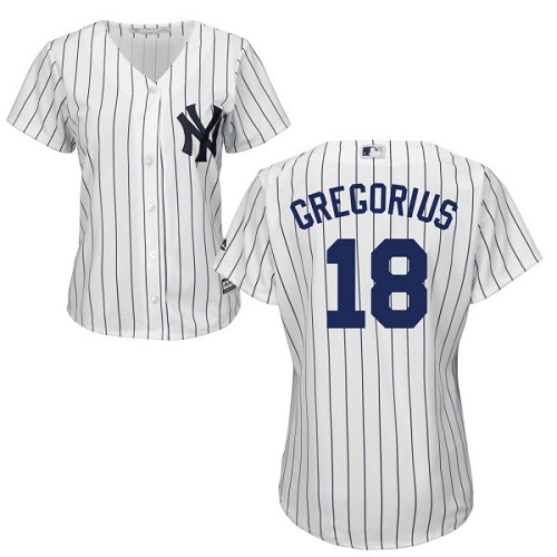 New York Yankees #18 Didi Gregorius White Strip Home Women's Stitched Jersey Womens