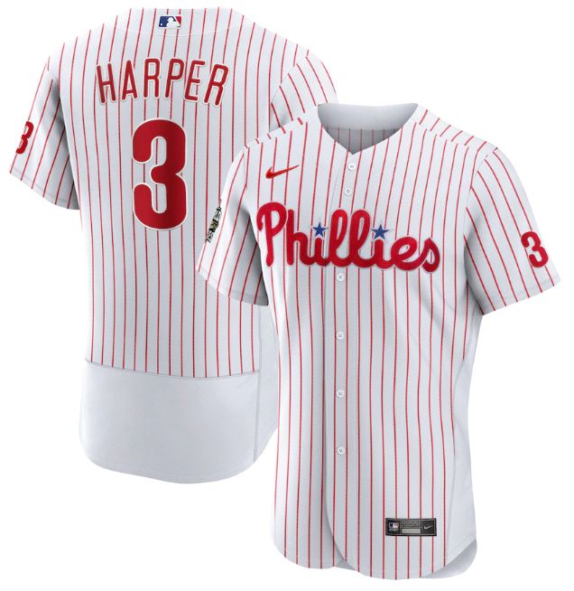 Philadelphia Phillies #3 Bryce Harper White 2022 World Series Flex Base Stitched Men's Jersey