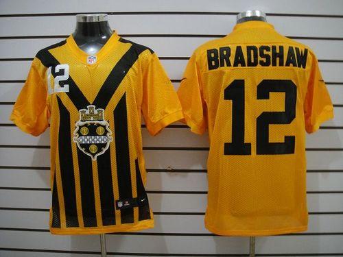 Steelers #12 Terry Bradshaw Gold 1933s Throwback Men's Stitched Elite Jersey