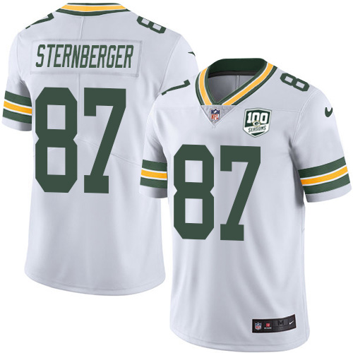 Green Bay Packers #87 Jace Sternberger White Men's 100th Season Stitched Vapor Untouchable Limited Jersey Men's