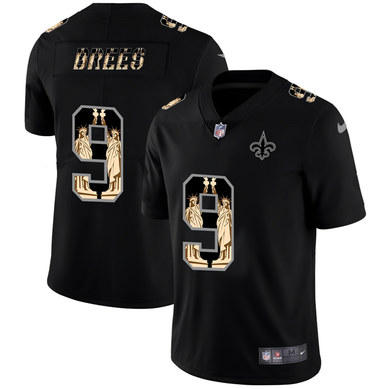 New Orleans Saints #9 Drew Brees Carbon Black Vapor Statue Of Liberty Limited Jersey