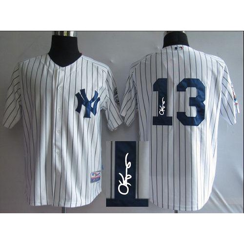 New York Yankees #13 Alex Rodriguez White Autographed Stitched Jersey Men's