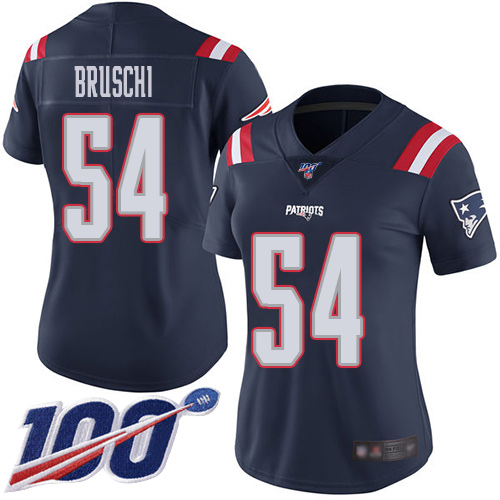 New England Patriots #54 Tedy Bruschi Navy Blue Women's Stitched Limited Rush 100th Season Jersey Womens