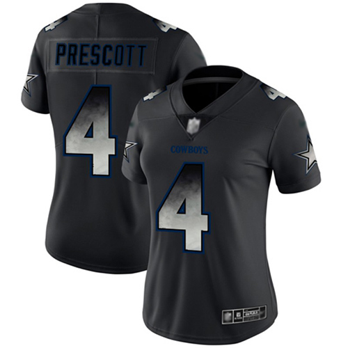 Cowboys #4 Dak Prescott Black Women's Stitched Vapor Untouchable Limited Smoke Fashion Jersey