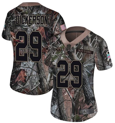 Rams #29 Eric Dickerson Camo Women's Stitched Limited Rush Realtree Jersey