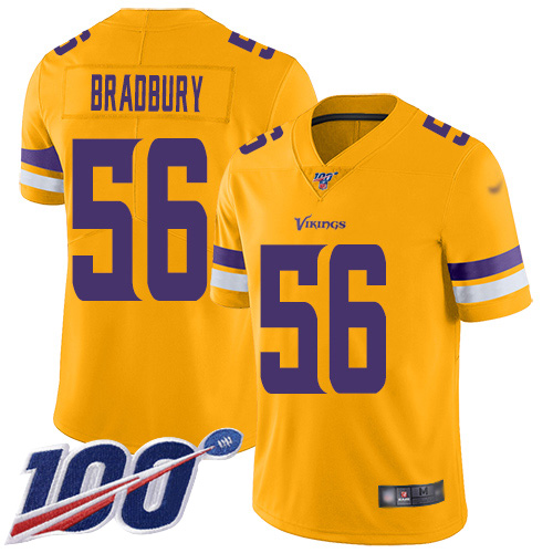 Minnesota Vikings #56 Garrett Bradbury Gold Men's Stitched Limited Inverted Legend 100th Season Jersey Men's