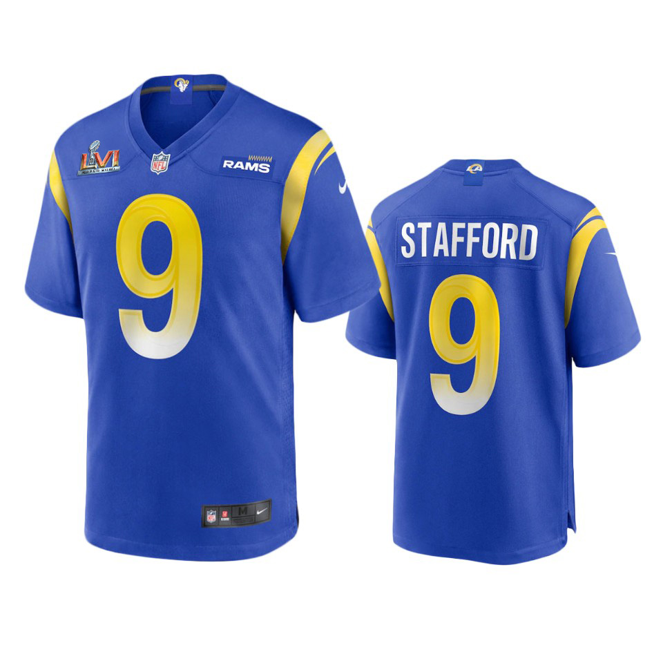 Los Angeles Rams #9 Matthew Stafford Men's Super Bowl LVI Patch Game Jersey - Royal