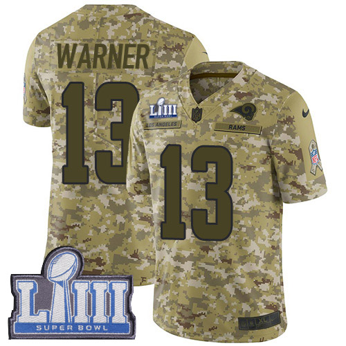 Los Angeles Rams #13 Kurt Warner Camo Super Bowl LIII Bound Men's Stitched Limited 2018 Salute To Service Jersey Men's