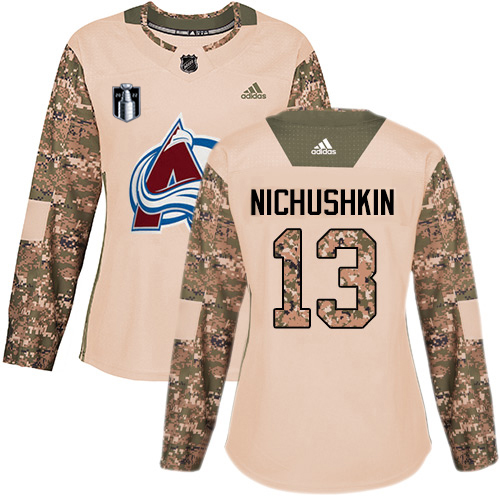 Adidas Colorado Avalanche #13 Valeri Nichushkin Camo Women's 2022 Stanley Cup Final Patch Authentic Veterans Day Stitched Jersey Womens