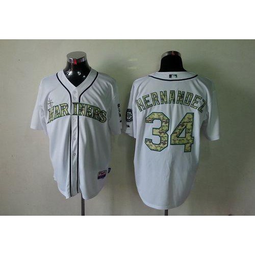 Seattle Mariners #34 Felix Hernandez White USMC Cool Base Stitched Jersey Men's