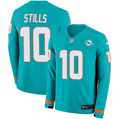 Miami Dolphins #10 Kenny Stills Aqua Green Team Color Men's Stitched Limited Therma Long Sleeve Jersey Men's