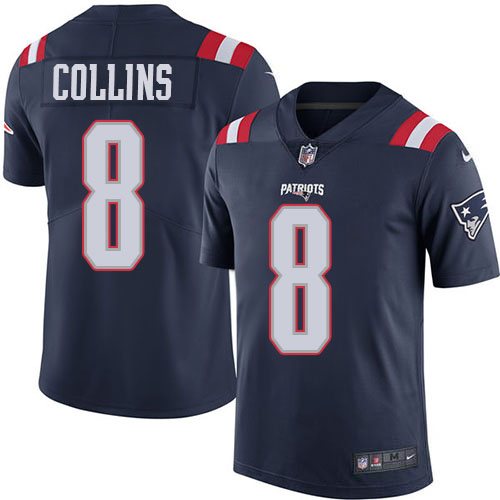 New England Patriots #8 Jamie Collins Sr Navy Blue Men's Stitched Limited Rush Jersey Men's