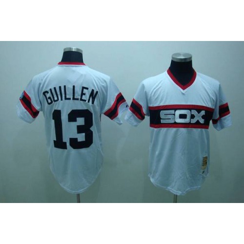 Mitchell and Ness Chicago White Sox #13 Ozzie Guillen Stitched White Throwback Jersey Men's