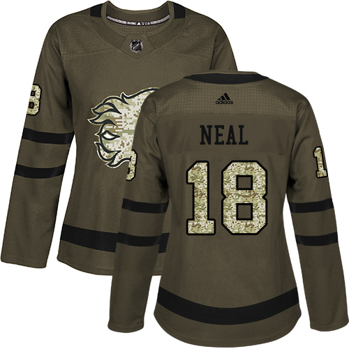 Adidas Calgary Flames #18 James Neal Green Salute to Service Women's Stitched Jersey Womens