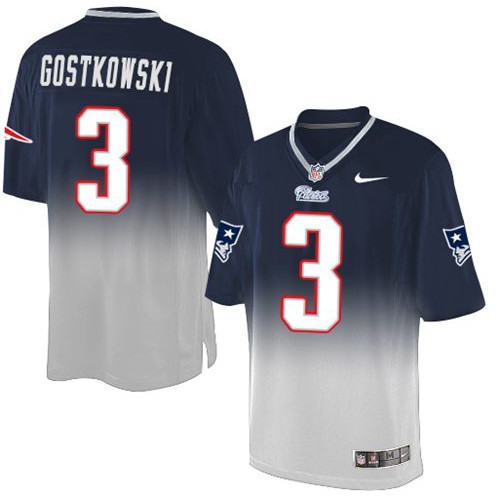 New England Patriots #3 Stephen Gostkowski Navy Blue/Grey Men's Stitched Elite Fadeaway Fashion Jersey Men's