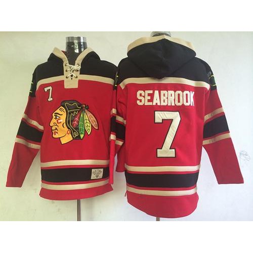 Chicago Blackhawks #7 Brent Seabrook Red Sawyer Hooded Sweatshirt Stitched Jersey Men's