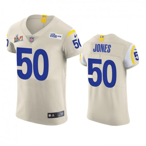 Los Angeles Los Angeles Rams #50 Ernest Jones Men's Super Bowl LVI Patch Vapor Elite Player Jersey - Bone Men's