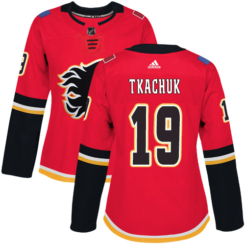 Adidas Calgary Flames #19 Matthew Tkachuk Red Home Authentic Women's Stitched Jersey Womens