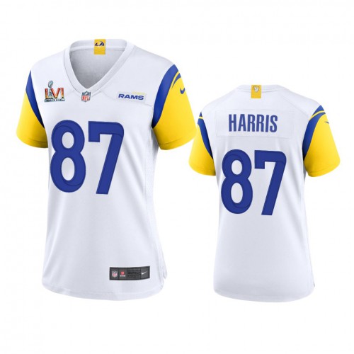 Los Angeles Los Angeles Rams #87 Jacob Harris Women's Super Bowl LVI Patch Alternate Game Jersey - White Womens