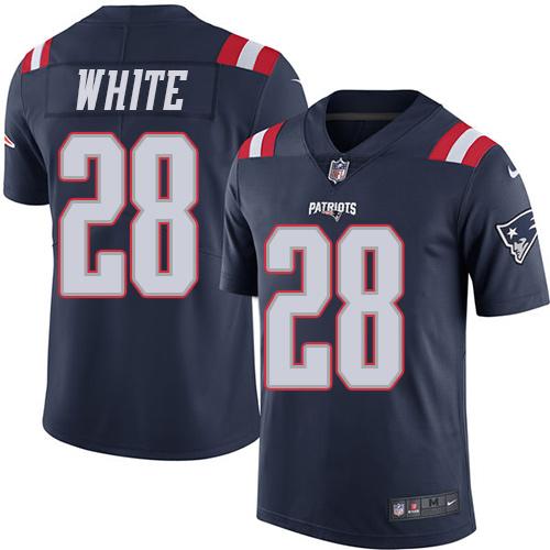 New England Patriots #28 James White Navy Blue Men's Stitched Limited Rush Jersey Men's