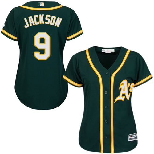 Oakland Athletics #9 Reggie Jackson Green Alternate Women's Stitched Jersey Womens